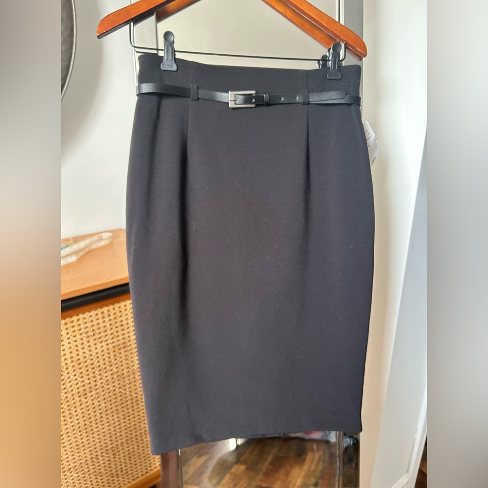 Black Belted Pencil Skirt